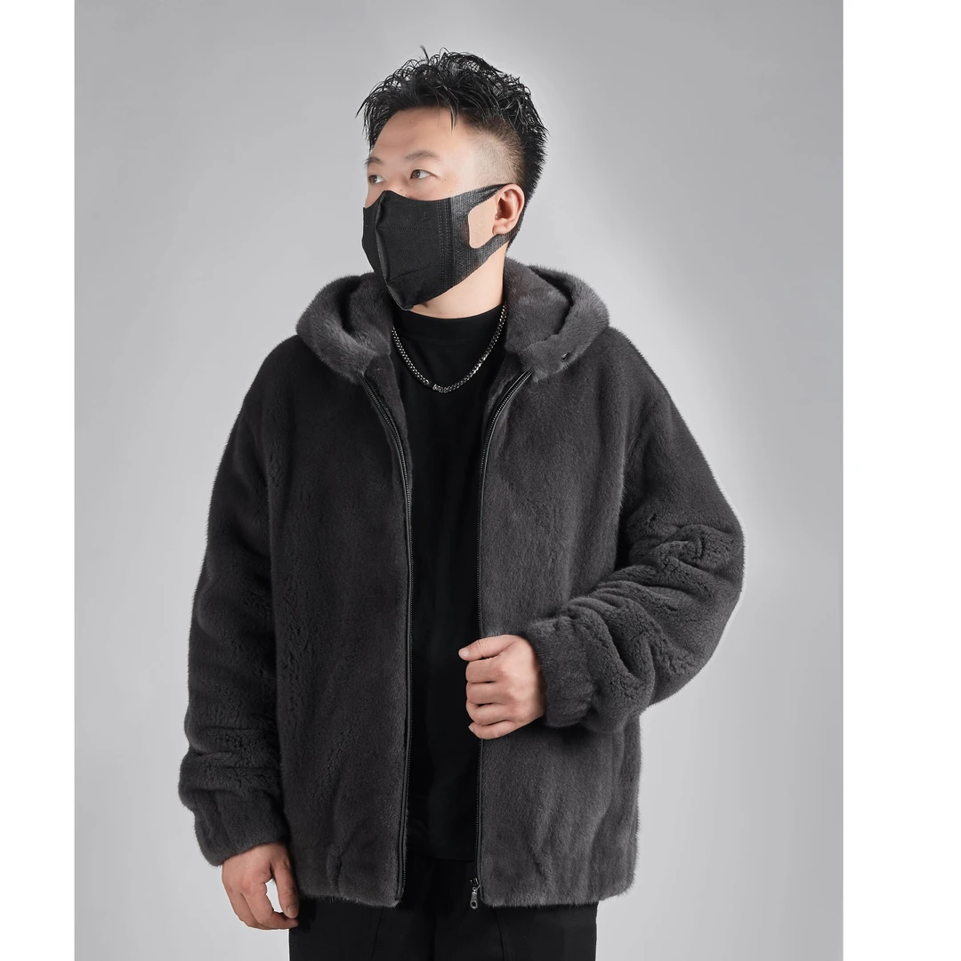 哥尔墨-丹麦短二天鹅绒等级水貂连帽秋冬男士休闲皮草男款男装