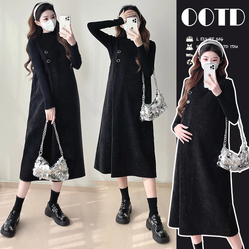 【颜若兮】2024孕妇秋冬法式宽松大码连衣裙裙子