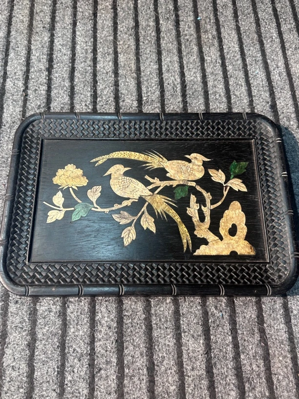 檀木镶嵌贝雕彩贝螺钿工艺盘子