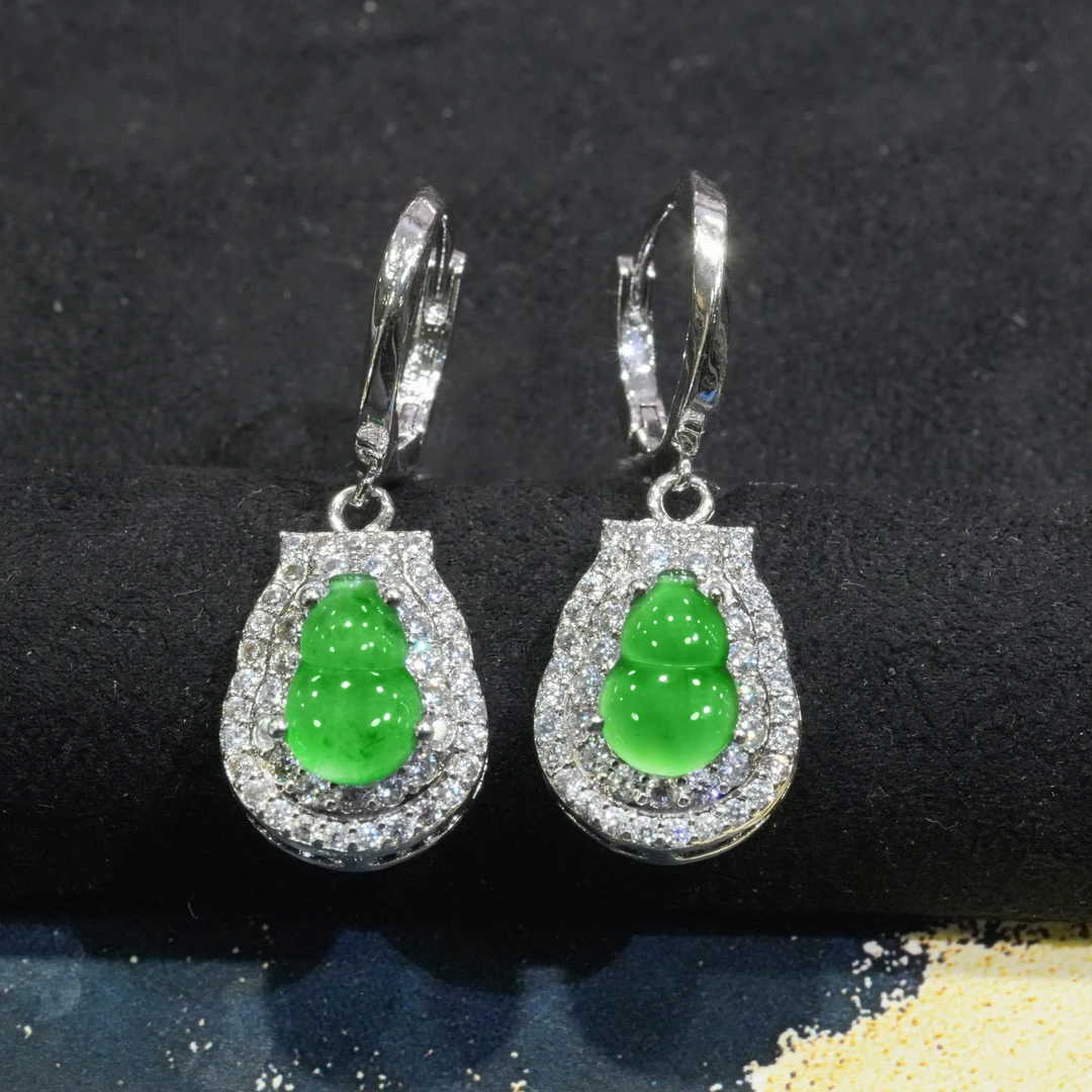 【传承珠宝】天然A货翡翠葫芦耳饰耳扣多样性发时尚气质百搭豪镶款