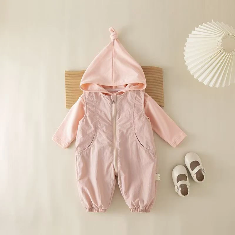 婴儿秋装男宝宝薄绒背心连体衣长袖外套秋季分体套装女宝秋天衣服