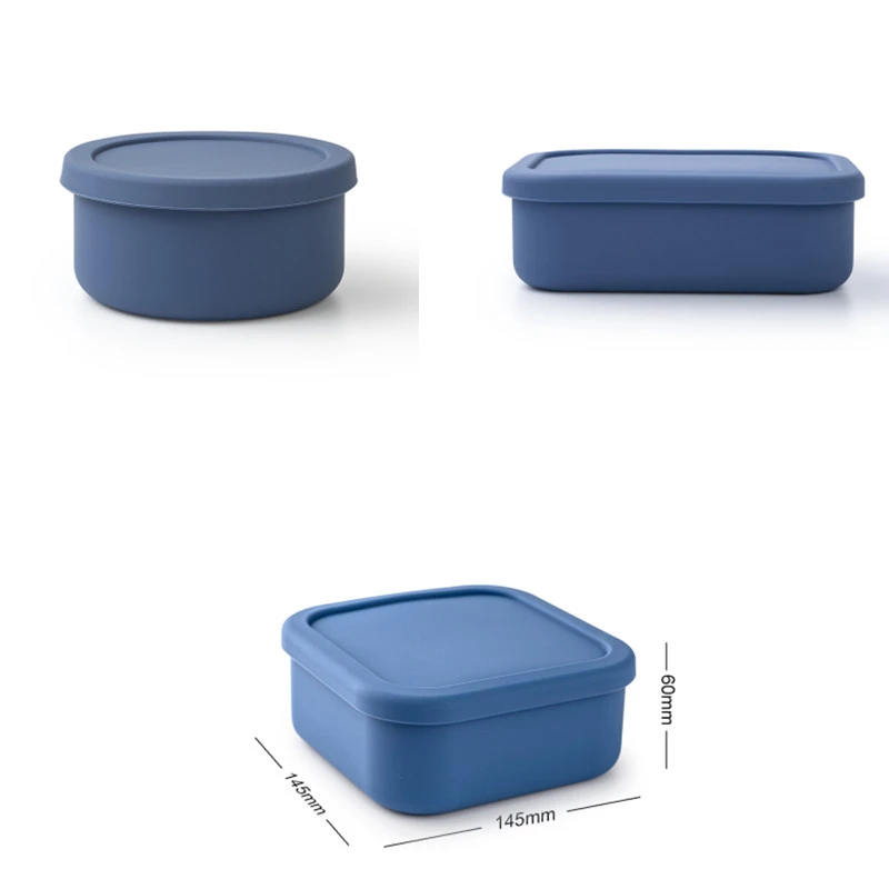 700ML硅胶保鲜盒长方形圆形正方形蓝色