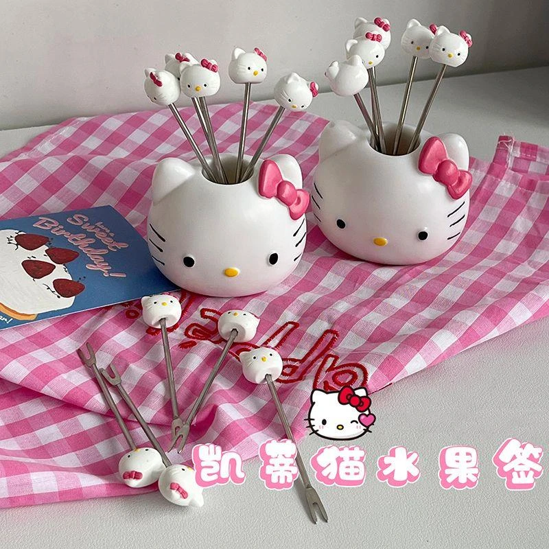 ins卡通家用凯蒂猫不锈钢水果叉子网红爆款高颜值新款可爱插签