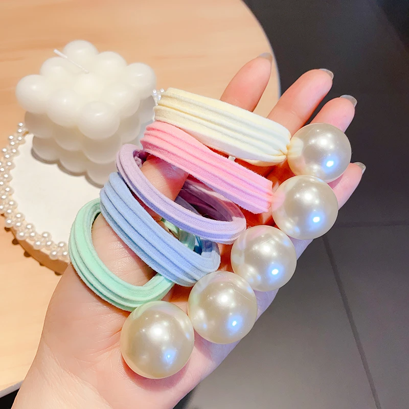 婉之恋 非金属布艺发饰 珍珠发圈简约糖果色粗头绳高马尾彩色发绳