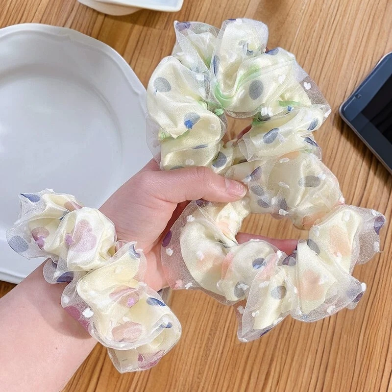 婉之恋高颜值大肠少女网红新款头绳扎头发双层网纱气质绑马尾发绳