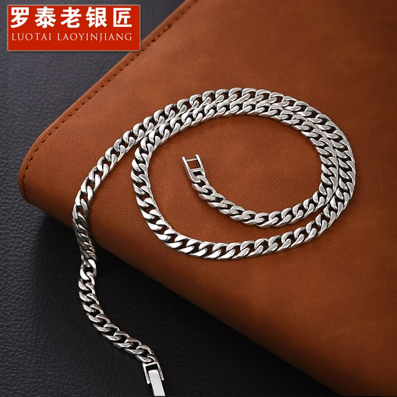 罗泰老银匠 链子925银 古巴项链男士款潮欧美时尚百搭男生古巴链