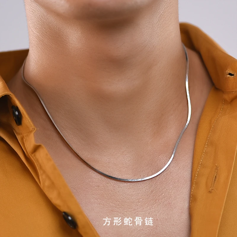 罗泰老银匠 链子925银 方形蛇骨链男士潮款项链小众高级感银饰品