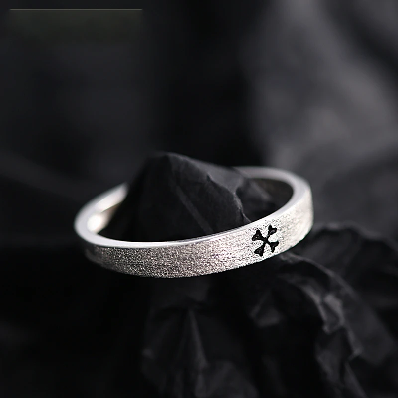 罗泰老银匠 足银戒指 99足银四叶草戒指男女士款韩版情侣时尚指环