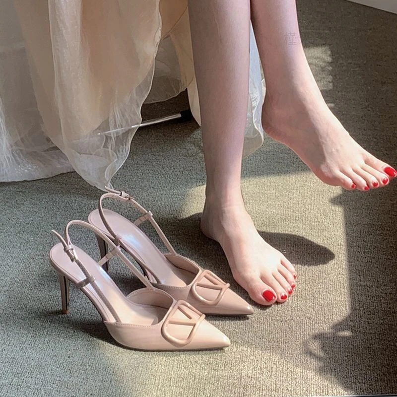 尖头高跟鞋女2024年夏季爆款细跟百搭裸色不累脚气质女士凉鞋槿禾