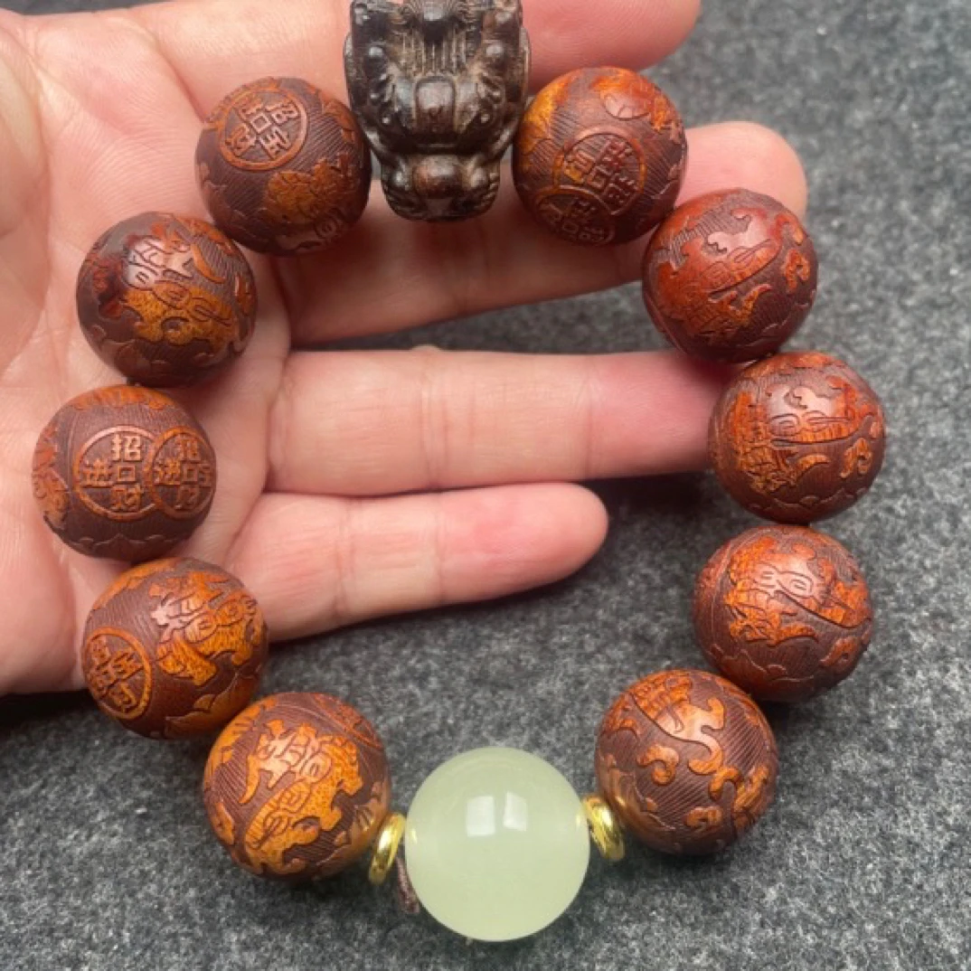 20黄花梨配龙头配夜光珠