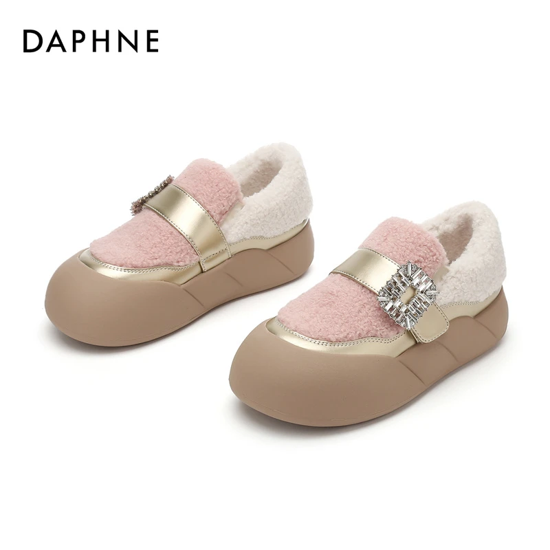 Daphne/达芙妮女鞋单鞋时尚厚底加绒冬季圆头雪地靴轻奢休闲百搭