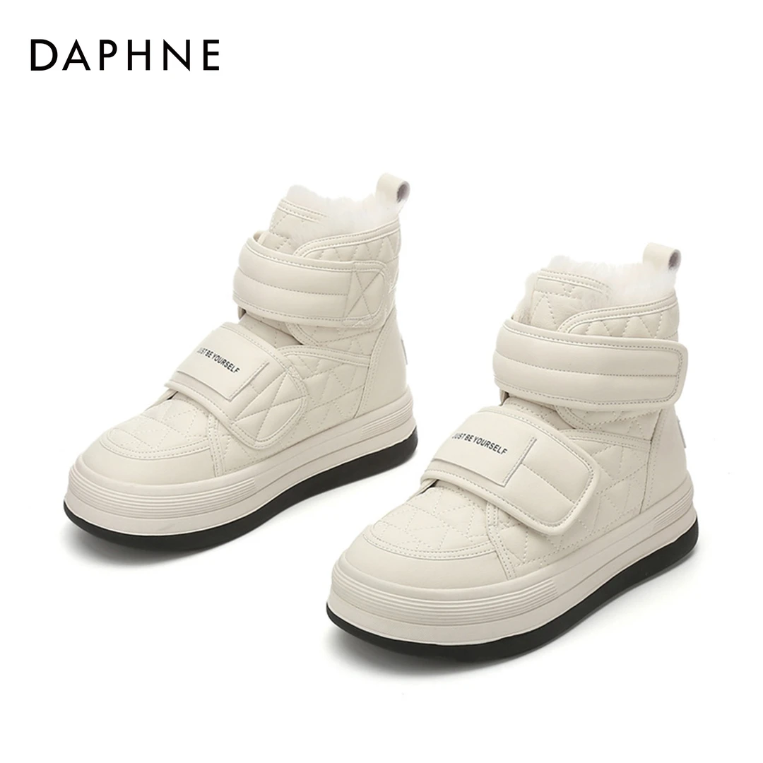 Daphne/达芙妮加绒雪地靴女鞋时尚百搭马丁靴子潮流短靴保暖冬季