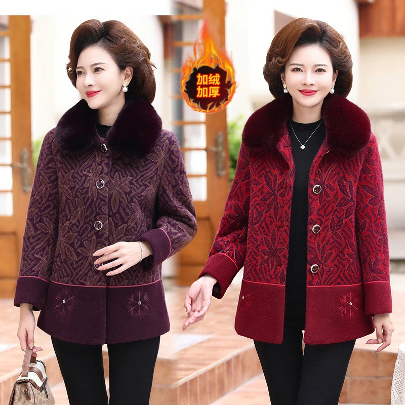 老年人冬装女水貂绒加绒60岁妈妈加厚中年洋气奶奶装老太太上衣服