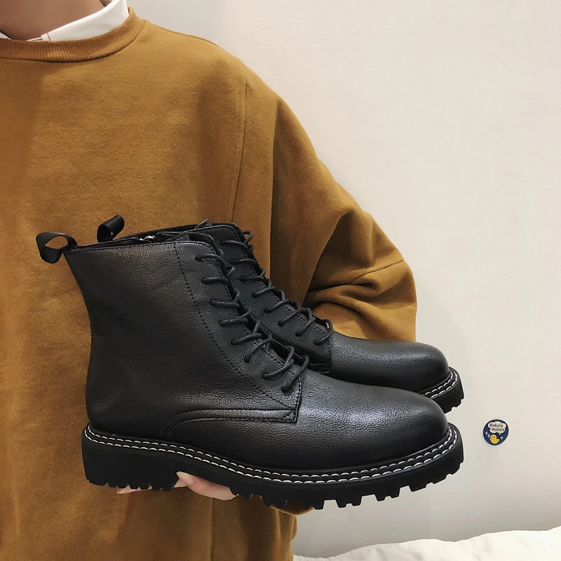 97801潮流时尚休闲黑色男士皮鞋高帮秋冬百搭复古英伦风ins韩版