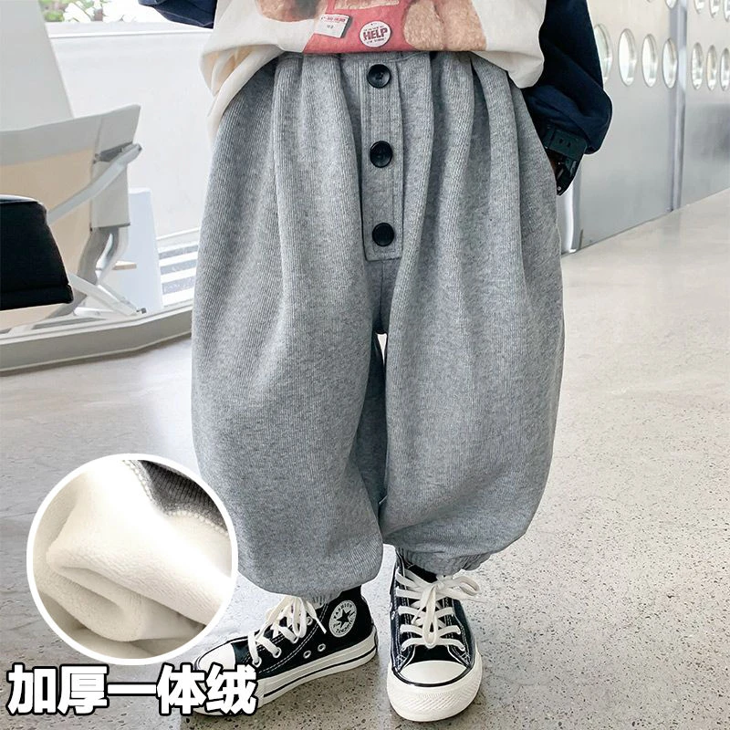 男童冬装加绒裤子秋冬款023新款儿童加厚洋气长裤一体绒冬季
