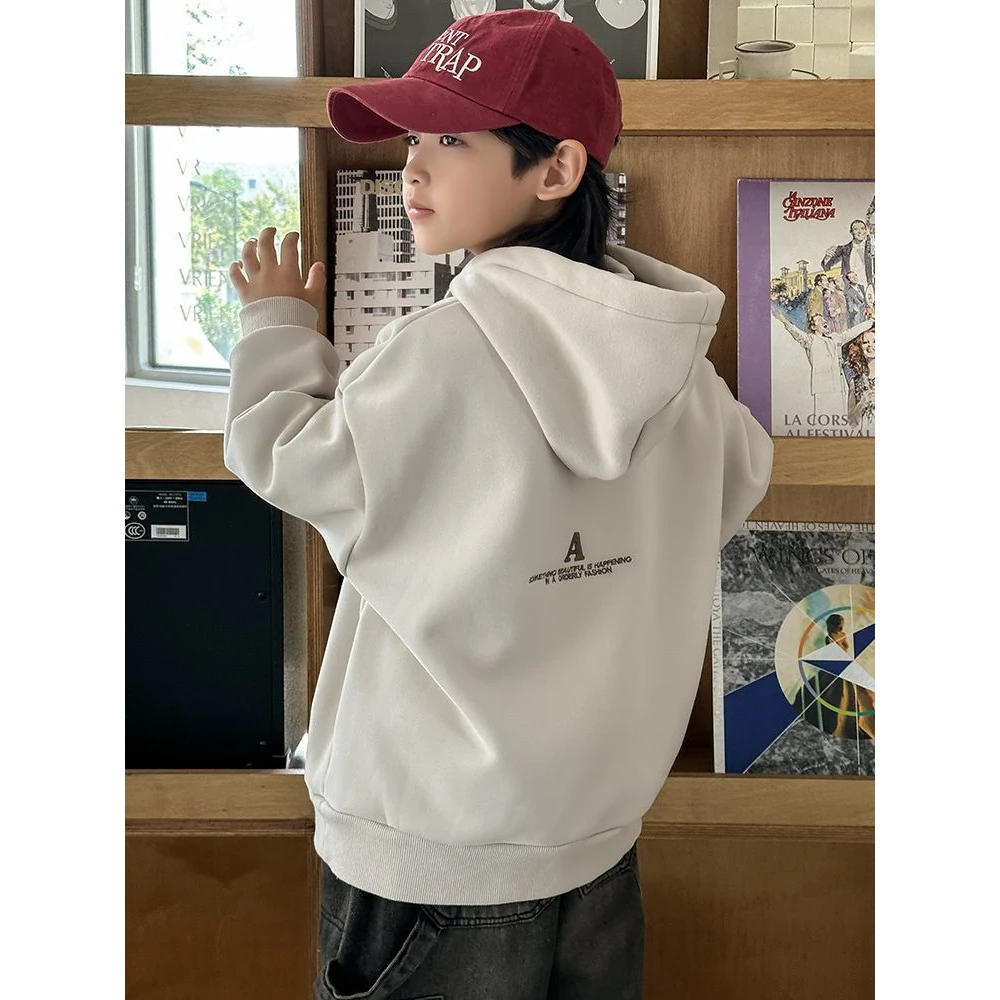 男童连帽卫衣秋冬款加绒加厚一体绒冬季儿童2023新款中大童冬美式