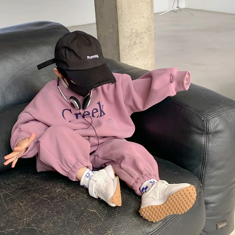 男童秋冬季加绒套装2023新款洋气宝宝时髦卫衣潮儿童冬装炸街网红