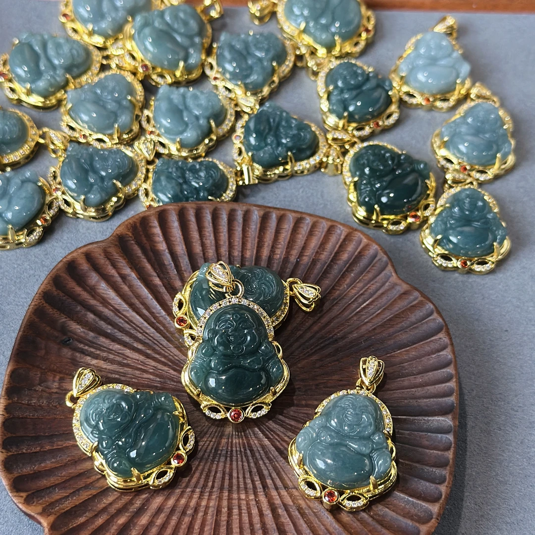 蓝水翡翠笑佛吊坠（多样性发一件）DZ-1101