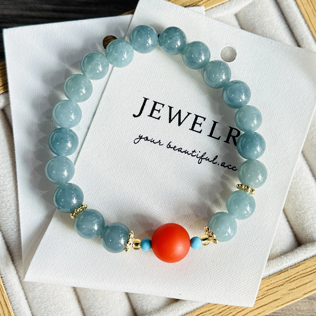 蓝水翡翠配南红手串（多样性发一件）B-121