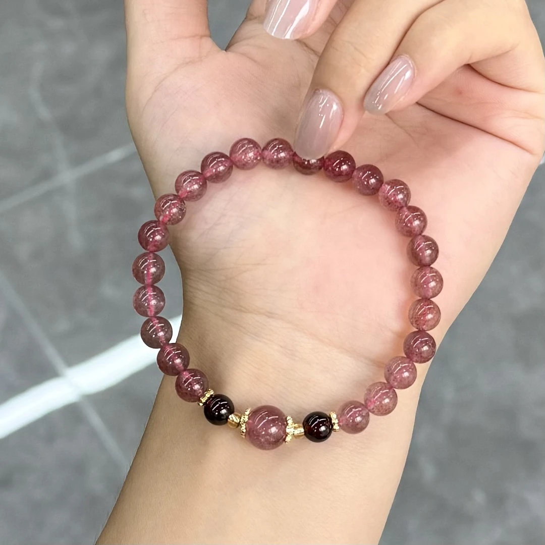 石英质玉草莓晶手串配石榴石（多样性发一件）B-167