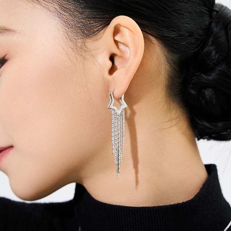 苿默 925银耳饰 流苏耳饰气质小众银饰小众百搭长款流苏欧美耳环