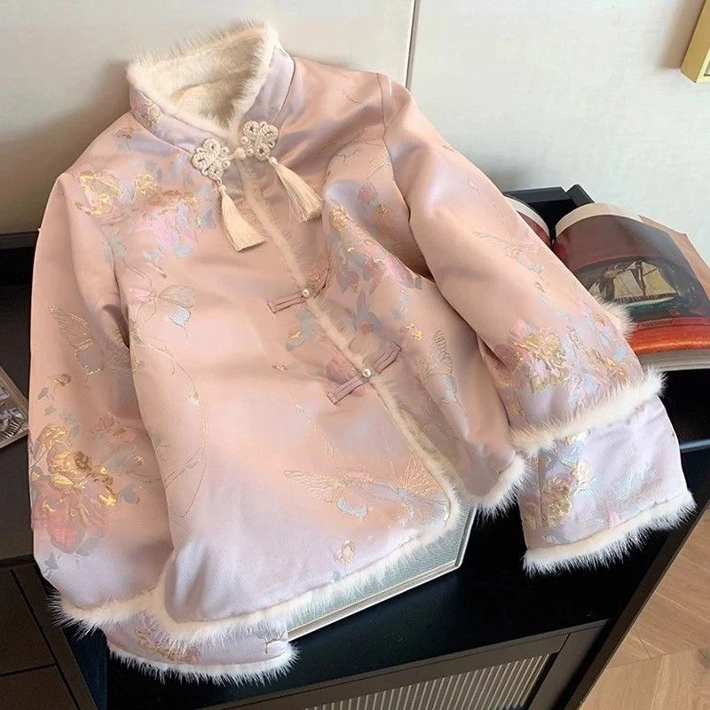 小香风盘扣立领棉服外套女秋冬新款国风复古甜美气质保暖上衣长袖