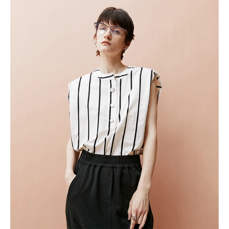 INFFTRU｜【海岸线背心】 遮肉显瘦条纹无袖衬衫女