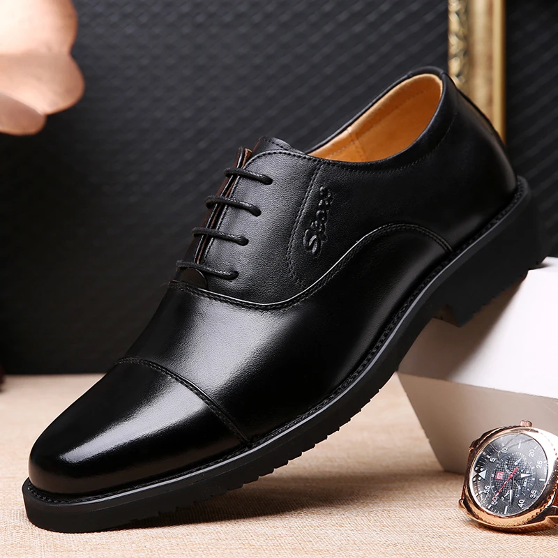 男士商务正装休闲皮鞋男三接头皮鞋黑色德比皮鞋新郎结婚皮鞋男款