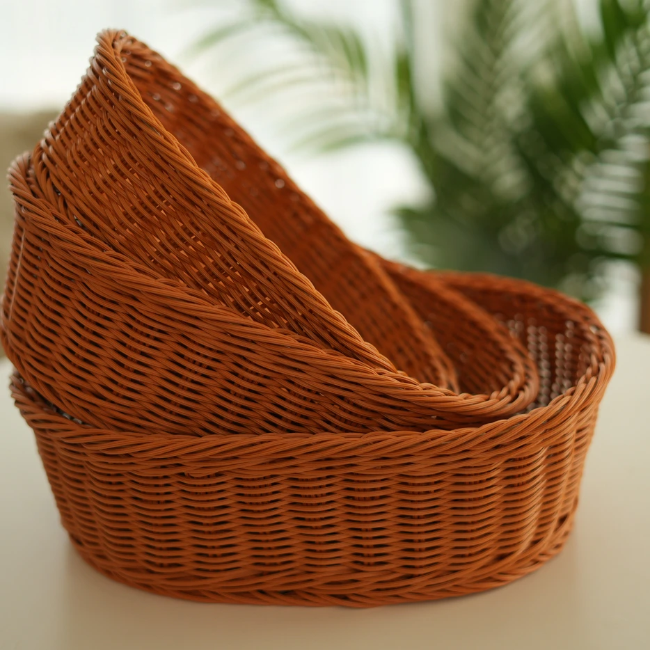 【拍一发三】手工编织椭圆形收纳篮果蔬篮点心零食筐厨房客厅餐桌