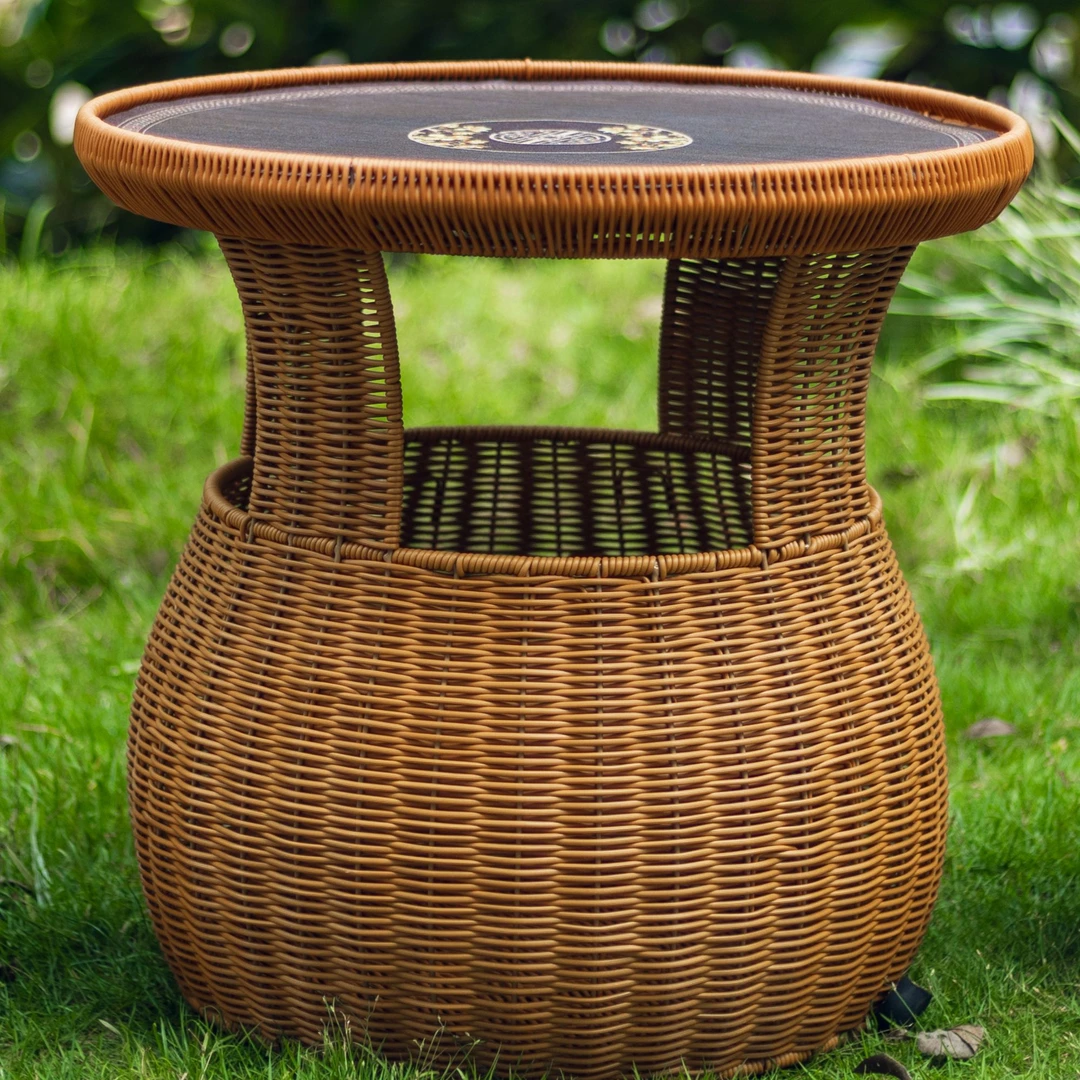 纯手工编织茶几储物收纳桌小院露台阳台