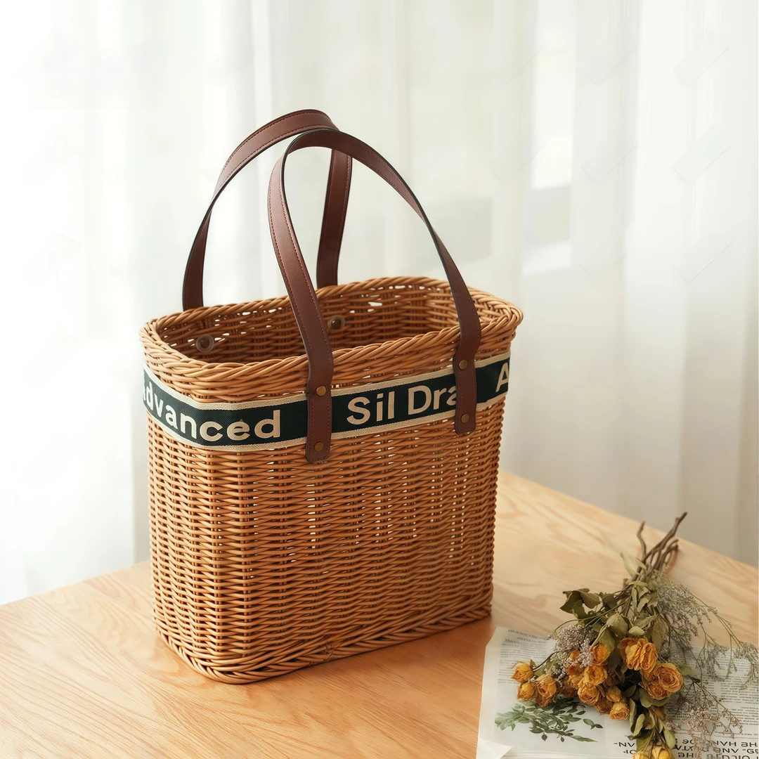 Y921L手工简约大容量英文创意时尚皮带北欧风手提收纳篮32*17*28