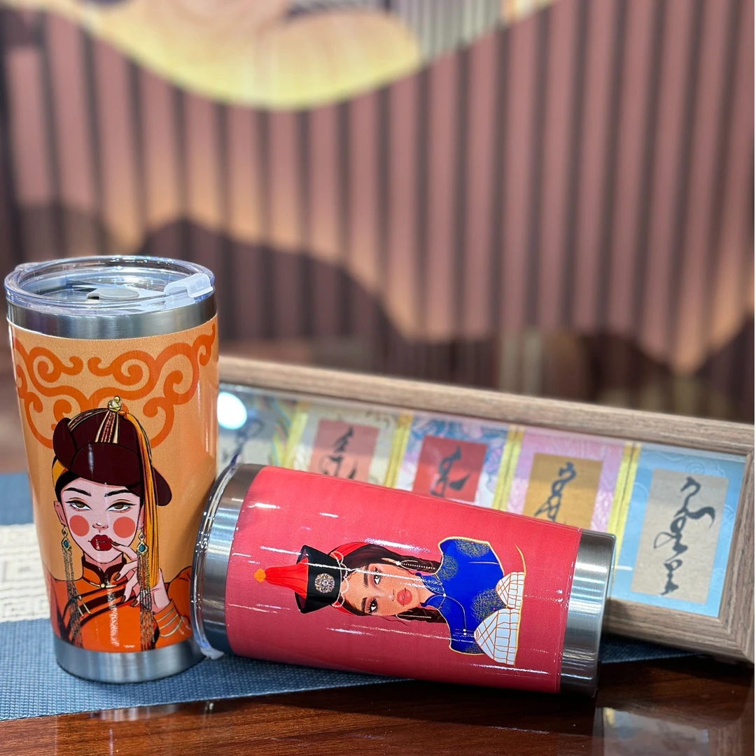 蒙古风格人物插画杯子创意印花方便携带印花加厚大容量民族元素