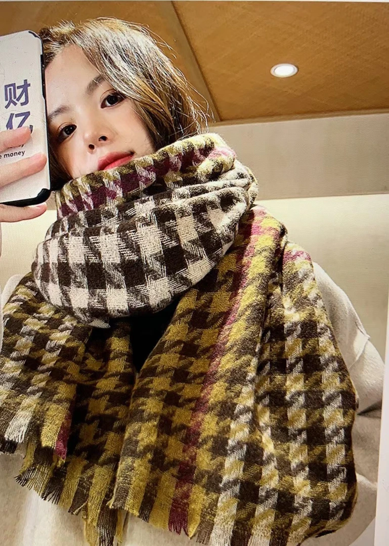 杨姐家 网红韩系围巾披肩百搭保暖千鸟格情侣格子围脖时尚秋冬季