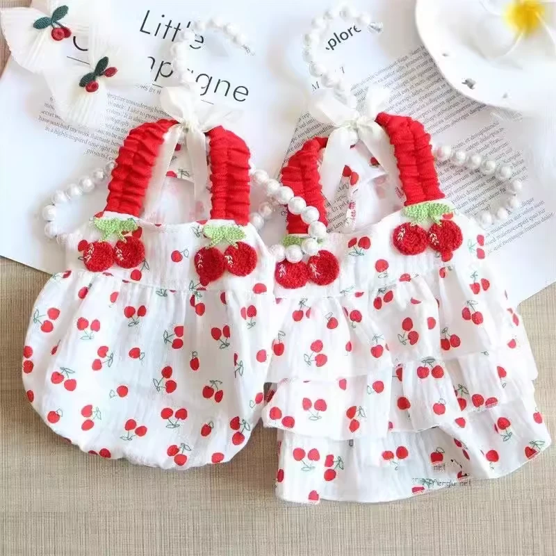 宠物清新比熊泰迪狗狗衣服春夏薄款公主风连身裙可爱樱桃吊带背心