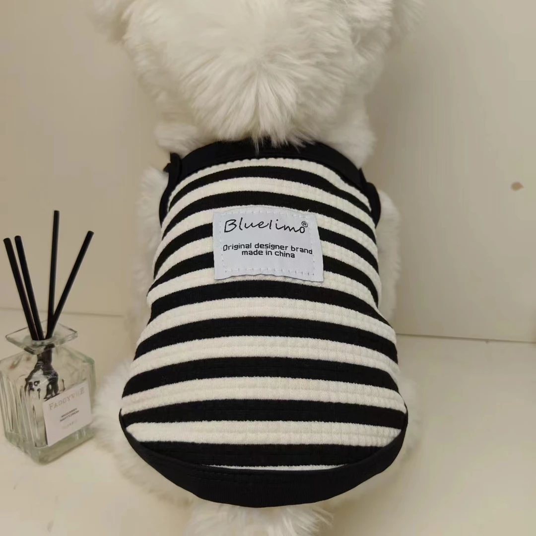 宠物黑白条纹法式宠物衣服夏泰迪夏装博美背心吊带狗狗猫咪防掉毛