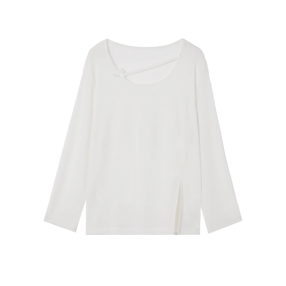 Goely Veny/歌莉微尼D 10030：不规则斜带立体蝴蝶长袖T恤