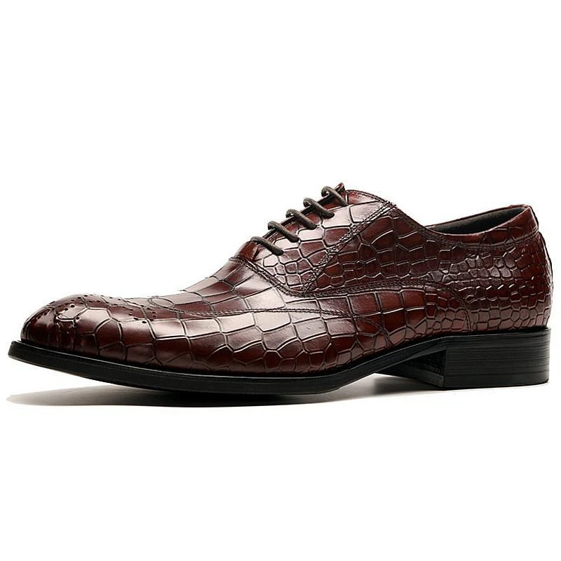 布洛克雕花商务正装皮鞋真皮男鳄鱼纹系带时尚德比鞋英伦新郎婚鞋
