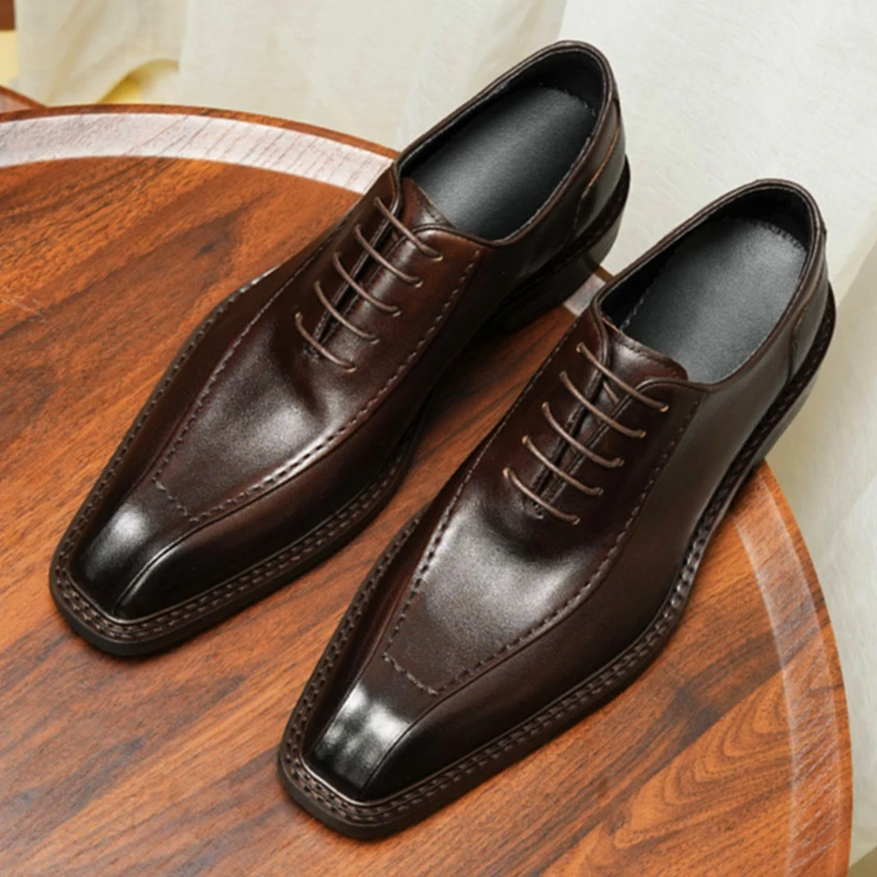 2025年新款高端头层牛皮牛津皮鞋男士商务正装英伦尖头新郎结婚鞋