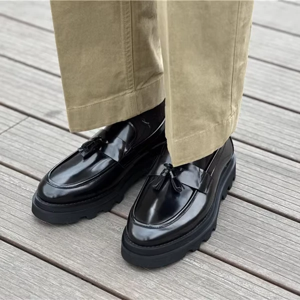 流苏乐福鞋男厚底英伦真皮男士商务休闲增高松糕皮鞋圆头新款夏季