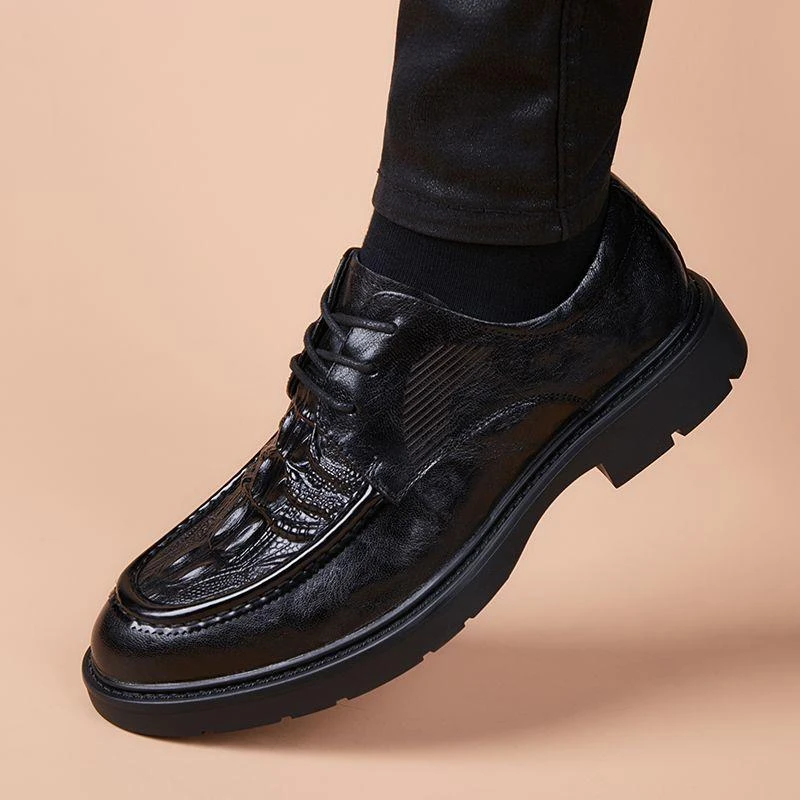 英伦鳄鱼纹商务春秋透气软皮软底时尚头层牛皮休闲男皮鞋新款爆款
