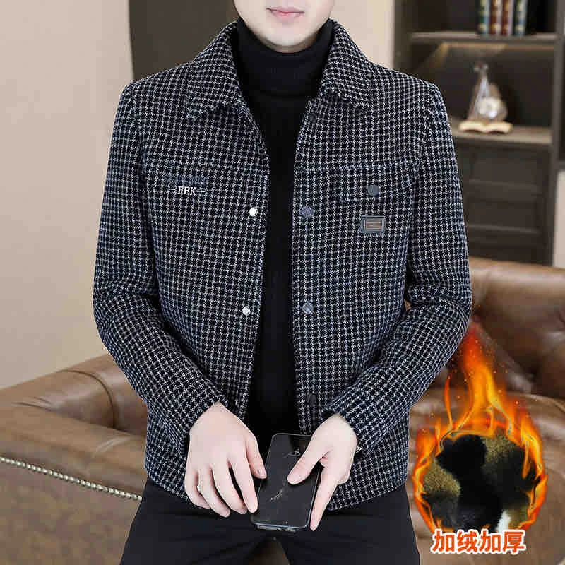 阿飞男装 高品质冬季新款翻领毛呢加绒加厚外套商务休闲时尚保暖