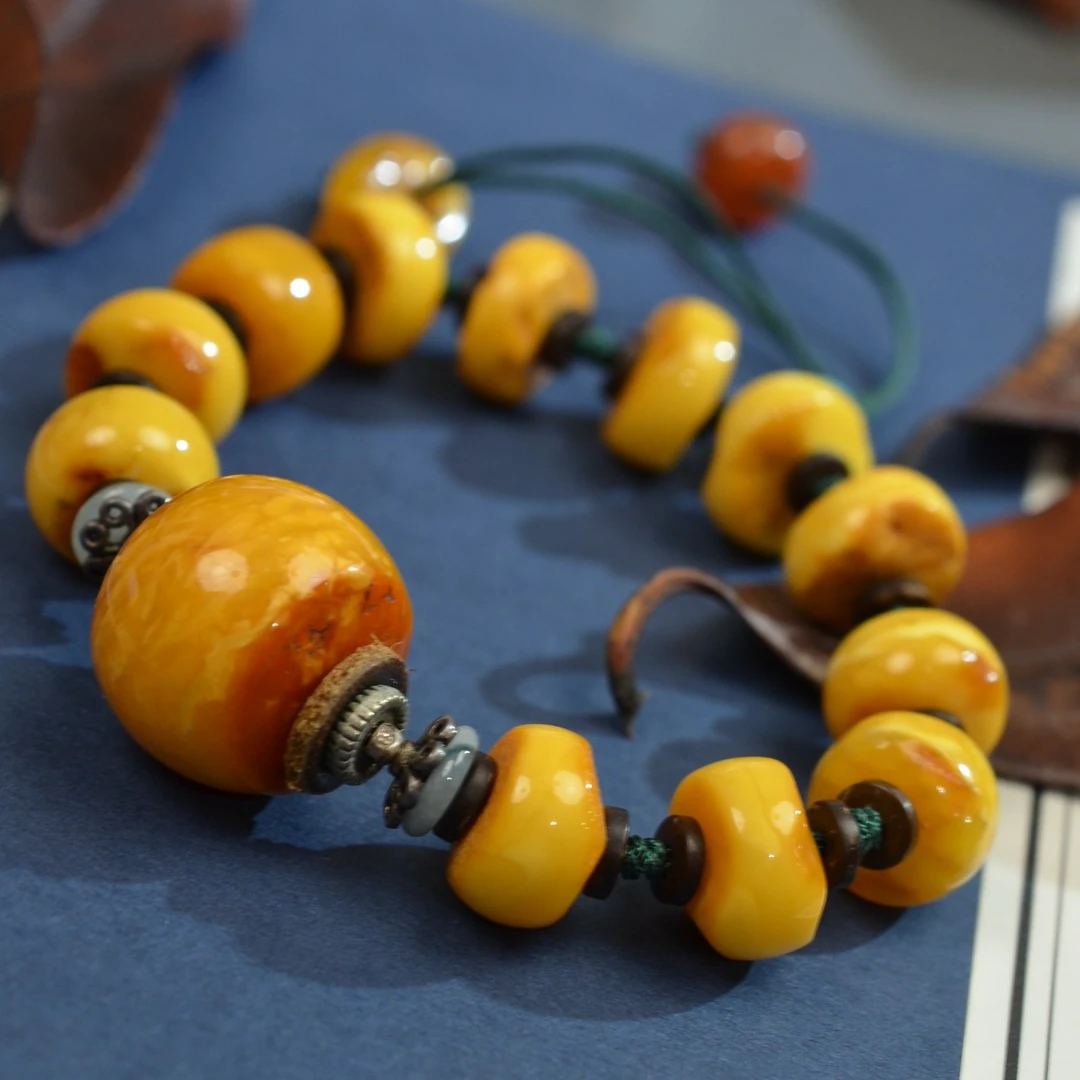 天然蜜蜡手链 波罗的海琥珀 女士单圈手串珠宝首饰品