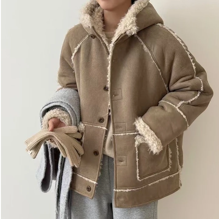 orange.冬季宽松连帽外套