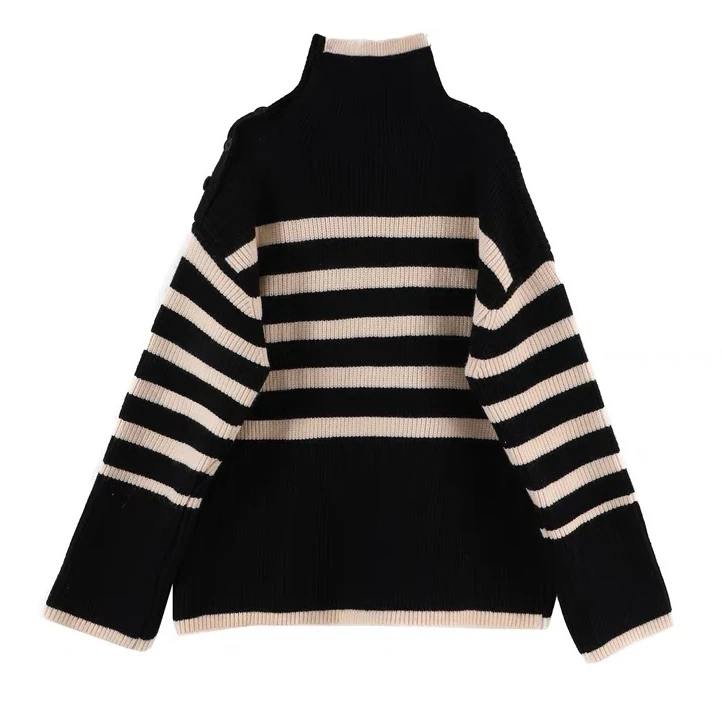 清仓.高领慵懒拼色套头毛衣