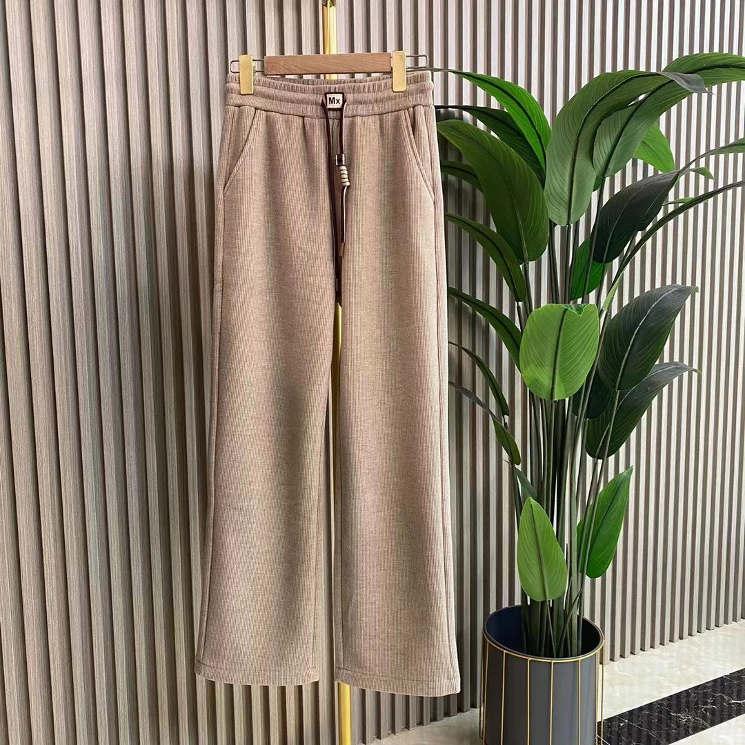 秋冬加厚外穿女妈妈阔腿裤冬季百搭口袋高腰显瘦中老年休闲女裤