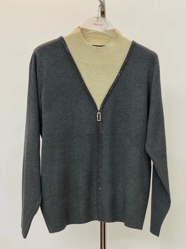 欧美姿秋冬新款洋气时尚半高领假两件毛衣S105