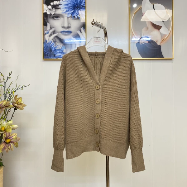 欧美姿秋季纯色连帽百搭宽松毛衣开衫外套S023