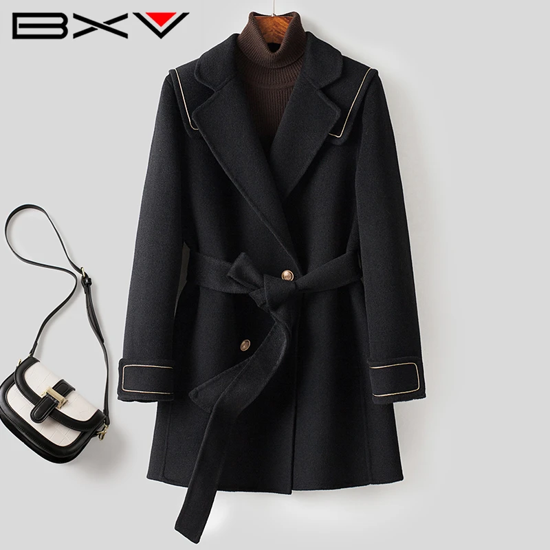 BXV海军领双面羊毛大衣女2023秋季新款学院风双面呢外套小个子潮
