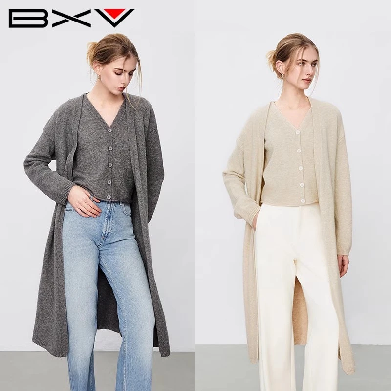 BXV气质针织衫套装女2025春季时尚V领背心马甲开衫两件套毛衣307