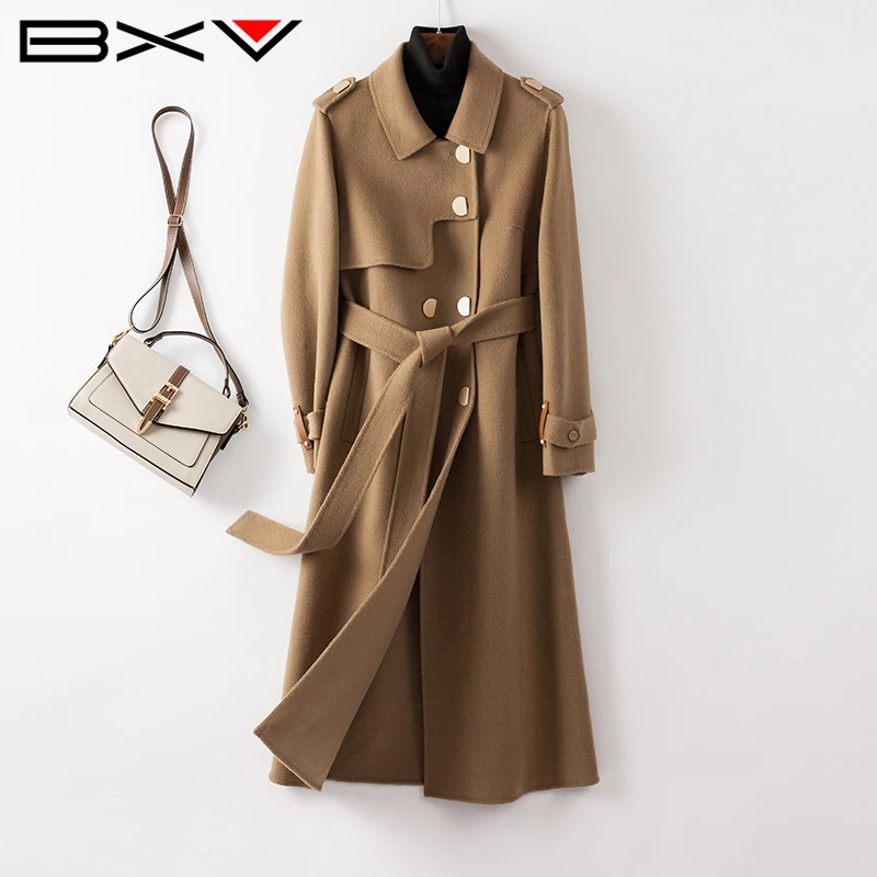 BXV双面羊毛大衣女中长款2024冬季新款澳洲羊毛双面呢英伦风外套